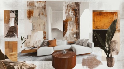 Collage displaying a simple apartment interior upgraded to a luxury modern design.