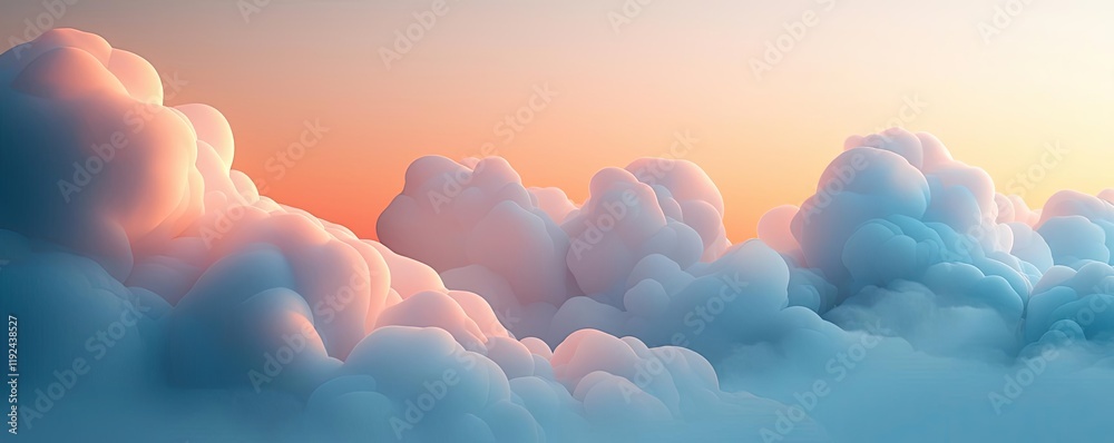 Poster Cloudy abstract background concept. Soft clouds illuminated by warm hues of sunset, creating a serene and tranquil atmosphere.