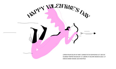 Cupid girl shoots a bow. Flat vector illustration isolated on white background.