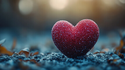 Fototapeta premium Heart-shaped decoration with frost on the ground for Valentine's Day celebration