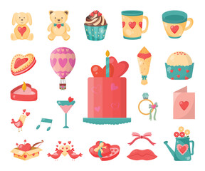 Vector Set of Valentine Love Elements Illustration for Romantic Designs