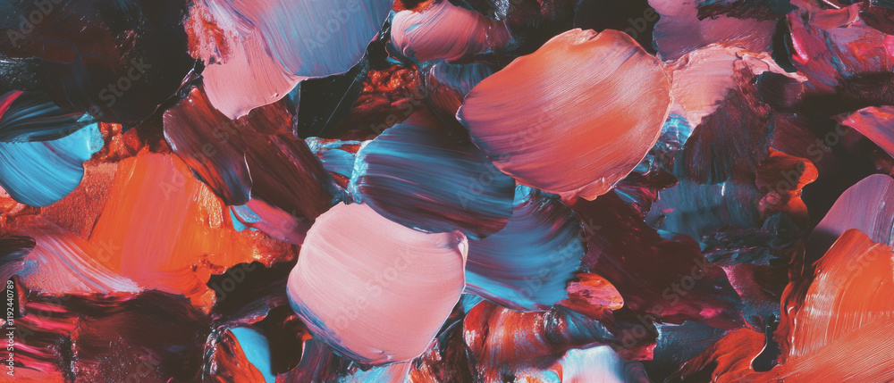 Poster Vibrant abstract pattern showcasing brushstrokes and textured paint in dynamic colors