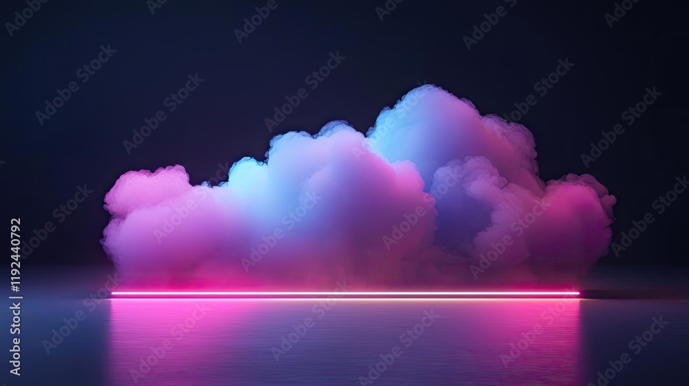 Poster blurred abstract background idea. a vibrant, illuminated cloud with neon colors against a dark backg