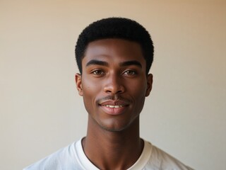 headshot of a handsome young black man, wearing a t shirt, clean background