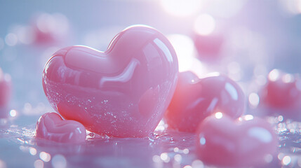 Obraz premium Colorful heart shapes reflecting light in a joyful Valentine's Day atmosphere