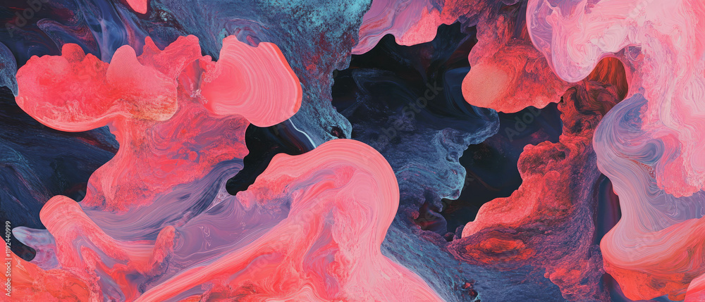 Poster colorful abstract swirls creating an organic flow in vibrant hues against a dark backdrop