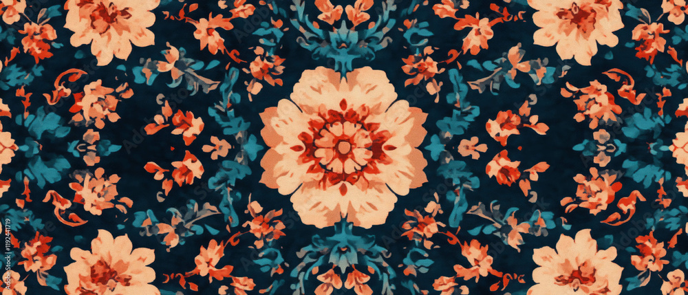 Aufkleber Ornamental design with colorful floral motifs and repeating patterns in a dark background