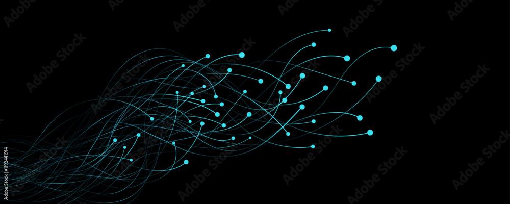 Poster connected blue lines with dots for science background. neural connectors analyze big data into neura