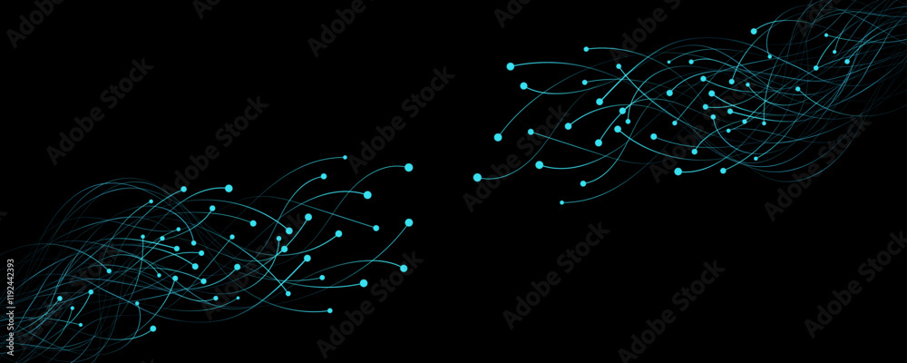 Poster neural connectors analyze big data into neural network. connected blue lines with dots for science b