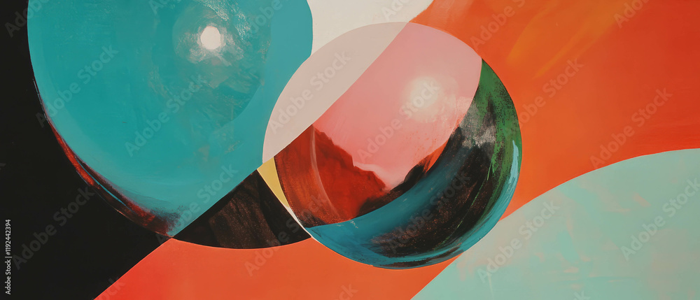 Poster exploring balance and harmony in abstract compositions through vibrant colors and shapes