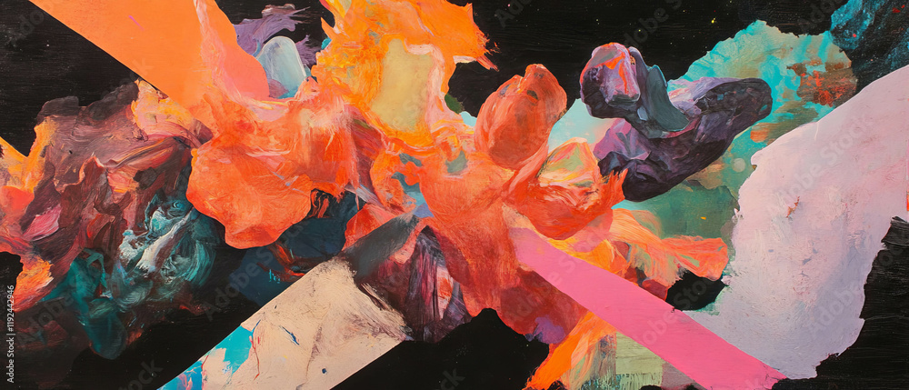 Poster exploring abstract interpretations of consciousness and altered states of mind through vibrant art