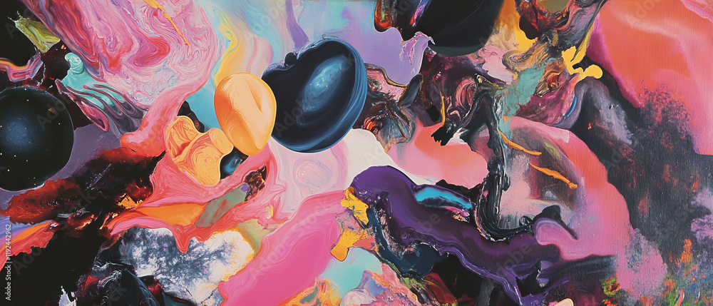 Aufkleber exploring abstract concepts of consciousness through vibrant colors and fluid forms
