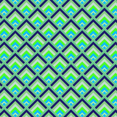 Seamless geometric pattern with abstract shapes and retro style in green, perfect for fabric, wallpaper, or textile decoration