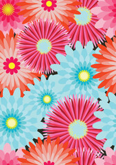 Colorful color Peony flower, Cosmos flower, Daisy flower,Chrysanthemum flower black background, Vector seamless pattern.