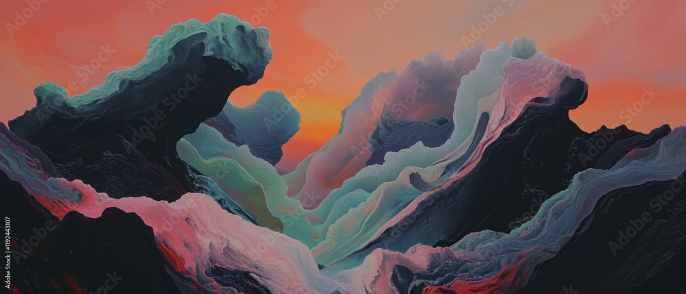 Poster surreal abstract landscapes transform into vibrant vistas of color and form