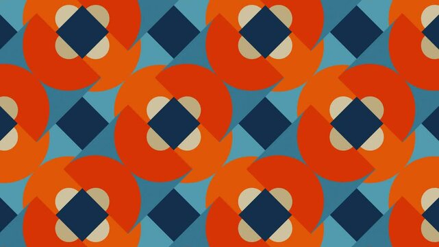 Modern seamless loop animated pattern with multicolor geometric shapes. Trendy motion graphic background in a flat design with geometric elements.
