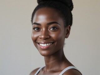 beautiful young black woman smiling, portrait shot