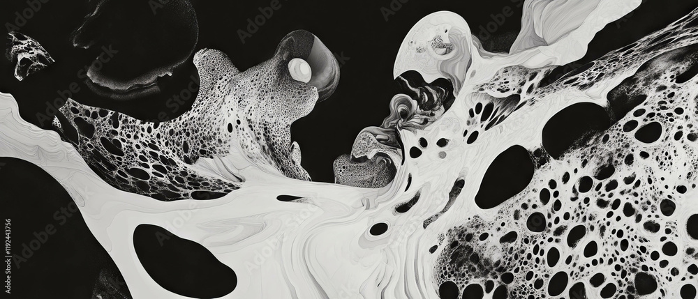 Poster Intricate abstract patterns with complex detailing in black and white hues