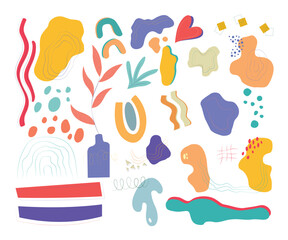 Set of Hand Drawn Colorful Organic Shapes Vector Illustration