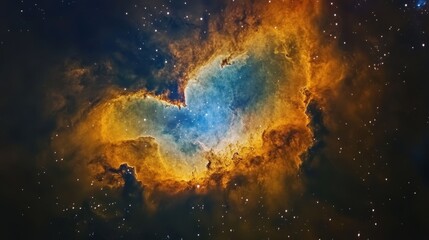 Majestic Nebula in Deep Space with Golden and Blue Hues, Stellar Formation