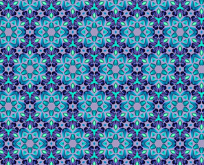 Mystical Sapphire Bloom - Intricate Geometric Floral Pattern in Blue and Violet Hues