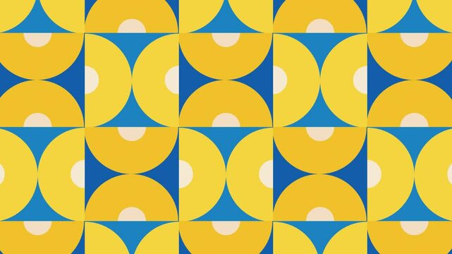 Modern seamless loop animated pattern with multicolor geometric shapes. Trendy motion graphic background in a flat design with geometric elements.