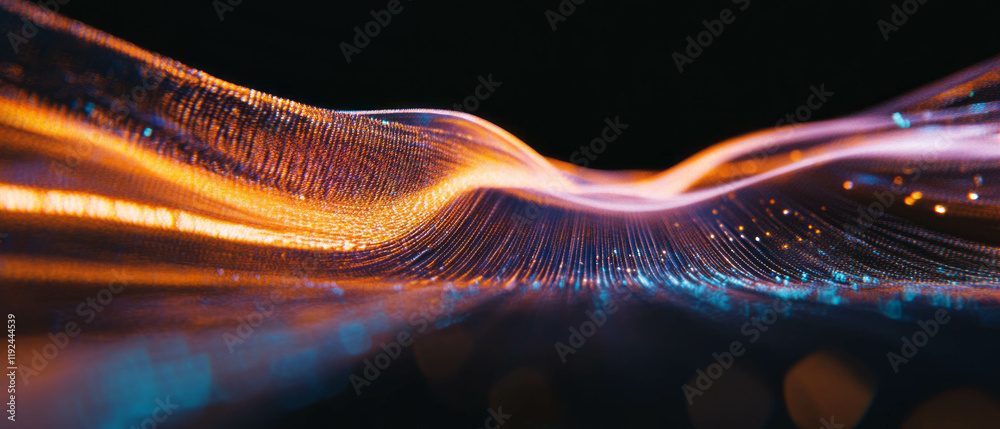 Poster Abstract visualization of space and time with technological elements in vibrant colors