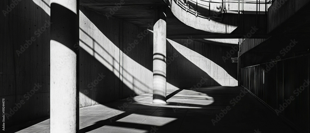 Poster exploration of abstract shadows and geometric shapes in minimalist industrial design