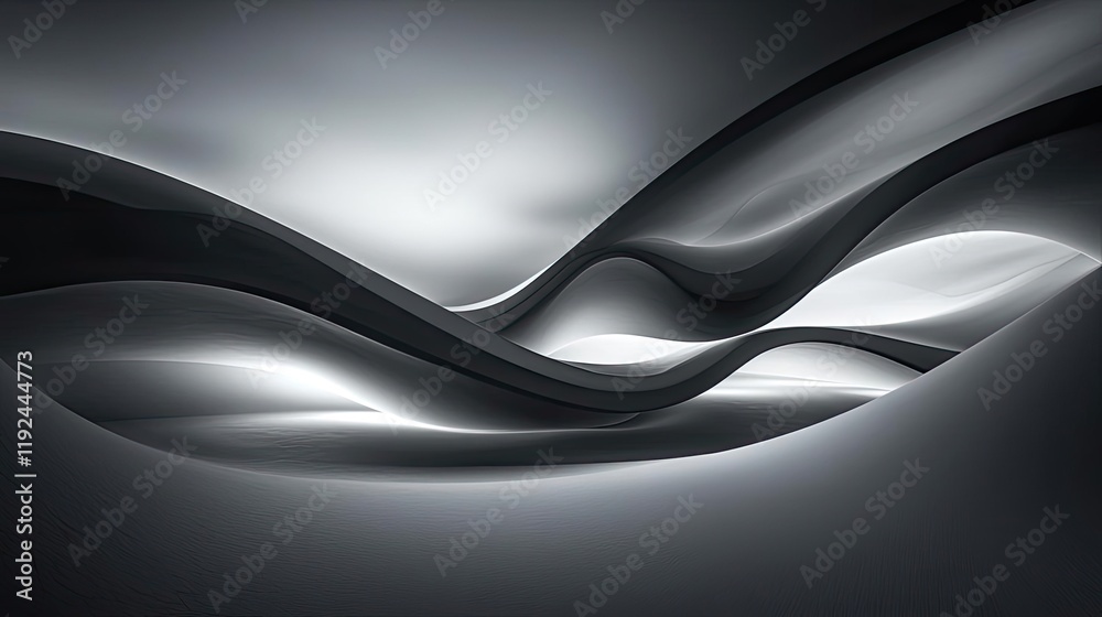 Poster Cloudy abstract background concept. Abstract waves of light and shadow create a dynamic visual texture in grayscale.