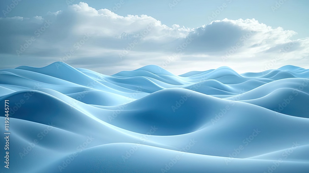 Poster Cloudy abstract background concept. A soothing view of soft blue waves with gentle lighting and a serene atmosphere.