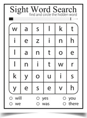 Sight word search worksheet for children activity