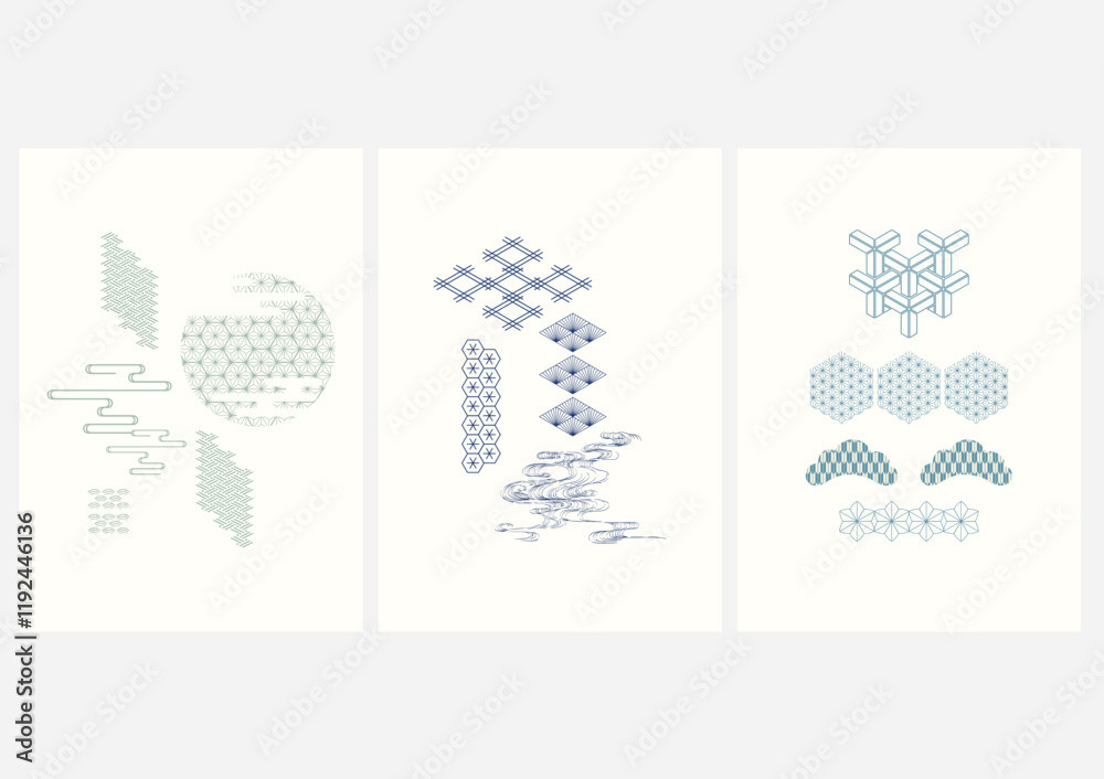 Wall mural japanese background with geometric pattern vector with poster and template design. icon and symbol.