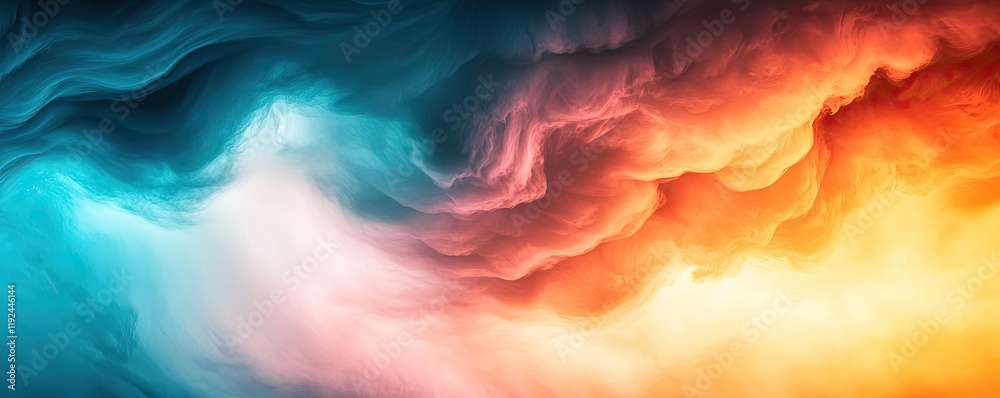 Poster cloudy abstract background concept. vibrant abstract clouds blending colors of blue, orange, and pin