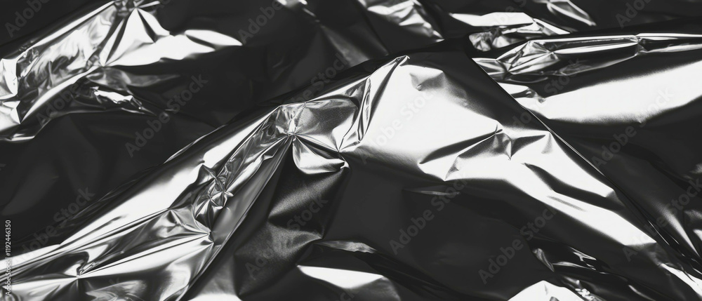 Aufkleber crinkled aluminum foil with reflective texture displaying intricate patterns and shine