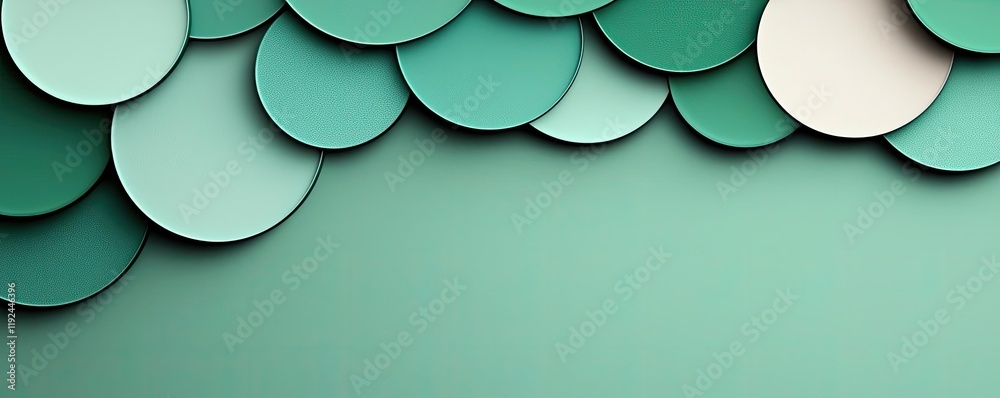 Poster Cloudy abstract background concept. A soothing abstract background featuring layered circles in shades of teal and mint.