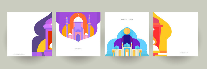 Ramadan kareem festive design composition in modern style. Set holiday concept art for branding background card, poster. Creative vector illustration.