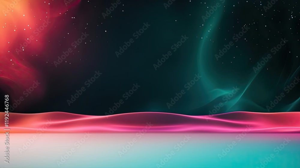 Poster blurred abstract background idea. vibrant abstract landscape with colorful waves and starry sky back
