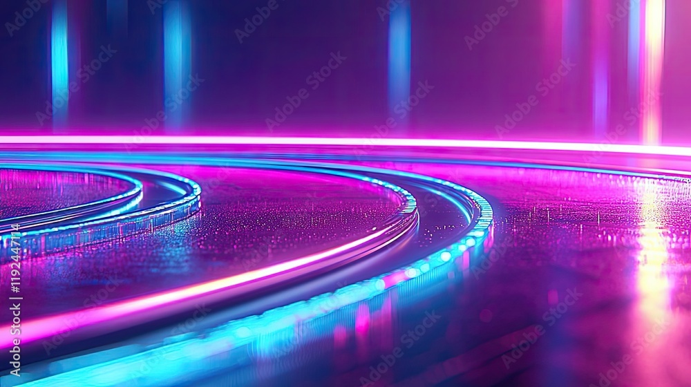 Poster Blurred abstract background idea. Vibrant neon light trails create a dynamic and captivating visual experience.