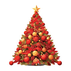 Big beautiful christmas tree decorated with beautiful shiny baubles and many different presents on wooden floor. White wall background with a lot of copy space for text. Close up.