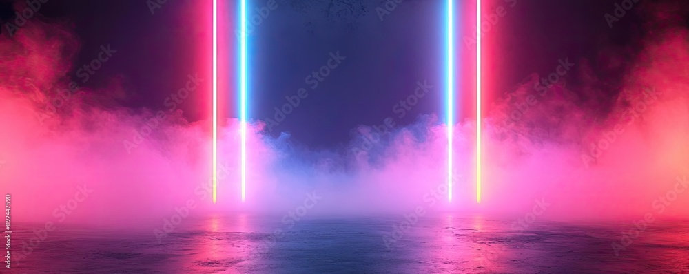 Poster blurred abstract background idea. vibrant neon lights shine through colorful mist, creating a futuri