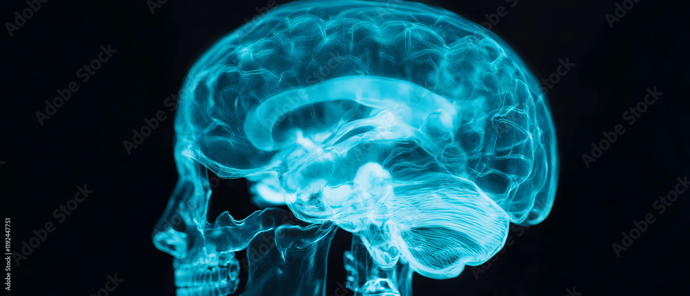 Poster exploration of artificial intelligence through glowing neural interfaces and technological minds