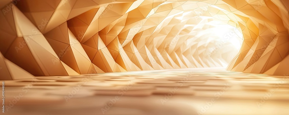 Poster Triangle abstract background concept. Abstract tunnel design with soft orange hues and geometric patterns, creating a warm ambiance.