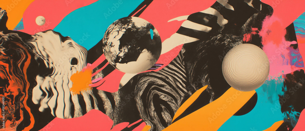Aufkleber Vibrant clash of bold patterns and dynamic colors creating energetic visual movement