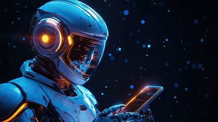 A futuristic robot holding a smartphone, symbolizing the intersection of technology, artificial intelligence, and communication in a rapidly advancing digital world.