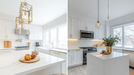 Split-screen collage of a kitchen before and after renovation, emphasizing modern upgrades.