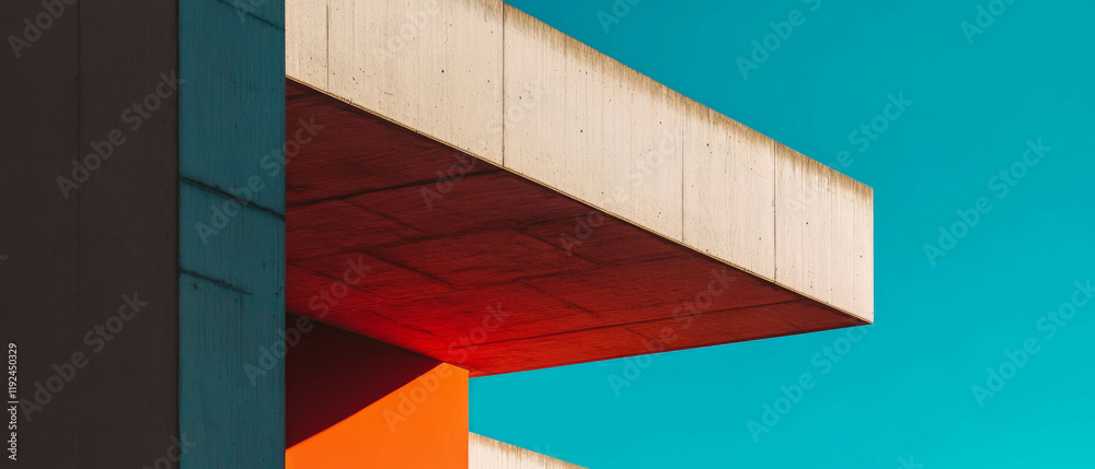 Poster Geometric architectural detail featuring building corners and intersecting lines under clear sky