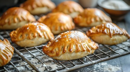 Golden Brown Baked Pastry Empanadas Cooling on Rack