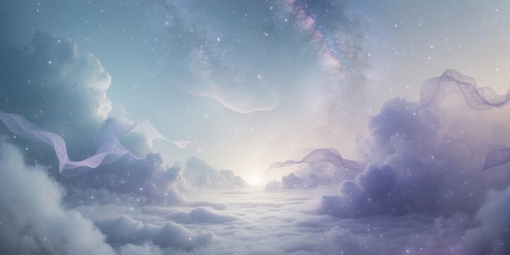 Cosmic sanctuary of celestial serenity where tranquil hues and gentle shapes evoke a sense of peace and tranquility amidst the vastness of the universe ta