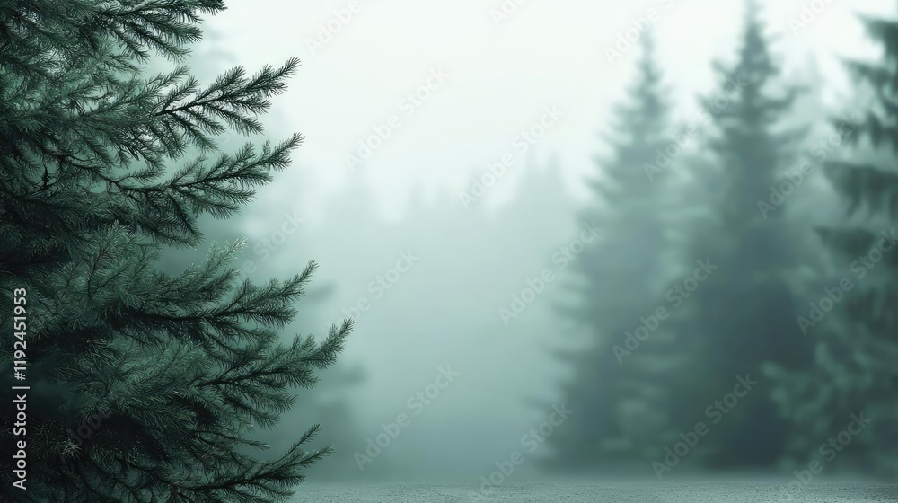 Poster blurred abstract background idea. serene misty forest showcasing lush trees and tranquil atmosphere.