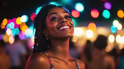 Fototapeta premium The lively background and carefree joy of the festival-goer make this image perfect for marketing travel destinations or lifestyle brands.